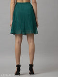 Green polyester solid pleated skirt by Style Quotient for women, size 28