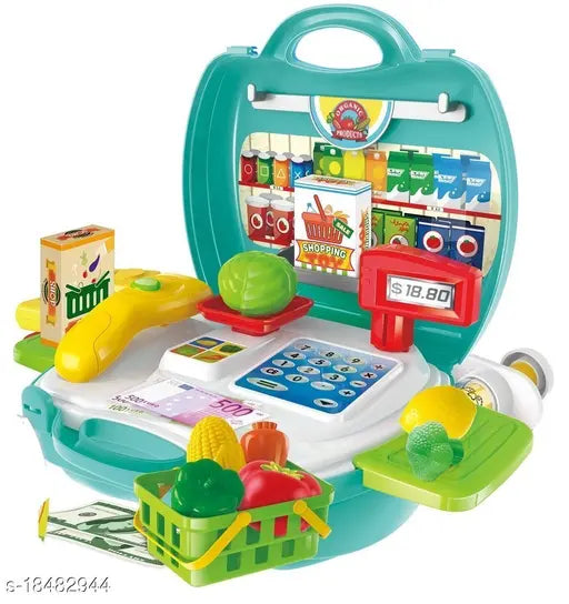 Fiber net supermarket suitcase set with cash register (23 pcs), Indian-made