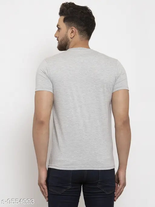 Grey printed crew neck cotton t-shirt, short sleeves, regular fit, India origin