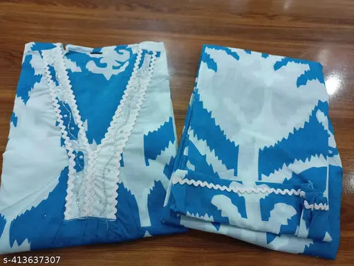 Cotton printed kurti with palazzo, less work and vibrant Indian design in sizes M, L, XL, XXL, XXXL