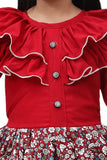 Crepe girls frock dress in print pattern, knee-length anarkali style with three-quarter sleeves - India