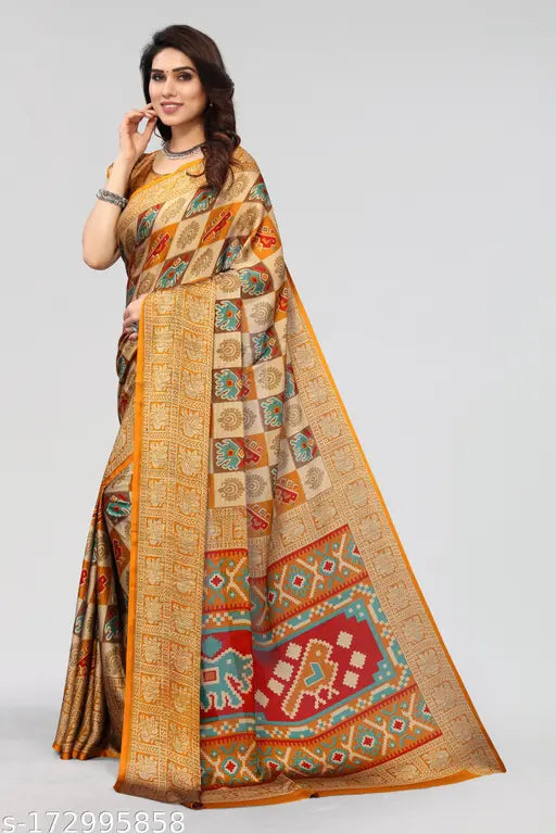 Chiffon printed saree with running blouse piece, jacquard net pattern, free size from Winza Designer, India