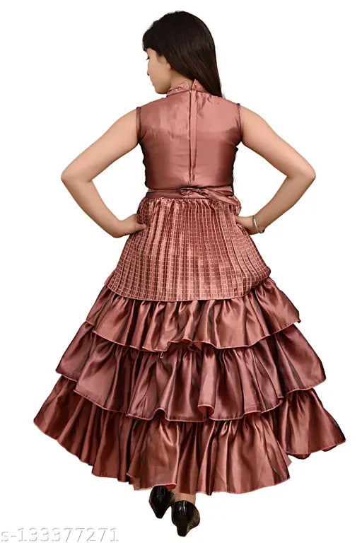 Silk blend girls frock dress, self-design net, three-quarter sleeves, 3-4 years size