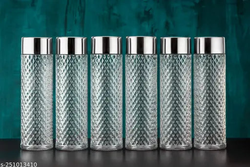 White Silver Plastic Premium Water Fridge Bottle Set of 6 (1000ml each)