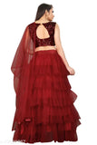 Red net A-line lehenga with sequined blouse, embellished ceremonial wear from India