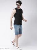 Black cotton sleeveless gym vest for men by Friskers, engineered for high-performance workouts and comfort during intense training sessions