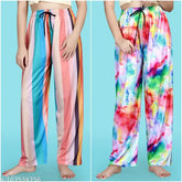 Trendy fashionable women's maxi polycotton pajamas in digital print, relaxing attire from India