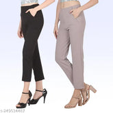 Elegant cross-pocket poly blend trouser for women & girls (solid net), pack of 2 - various sizes available from 26 to 36 inches