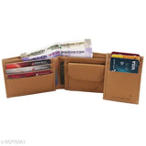 Trendy beige PU two-fold wallet for men, solid design, ample space for cards, coins, and cash, ideal gift for men or boys