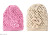 Soft, stretchable woolen winter cap for women & girls (2 pcs), trendy beaded design from India