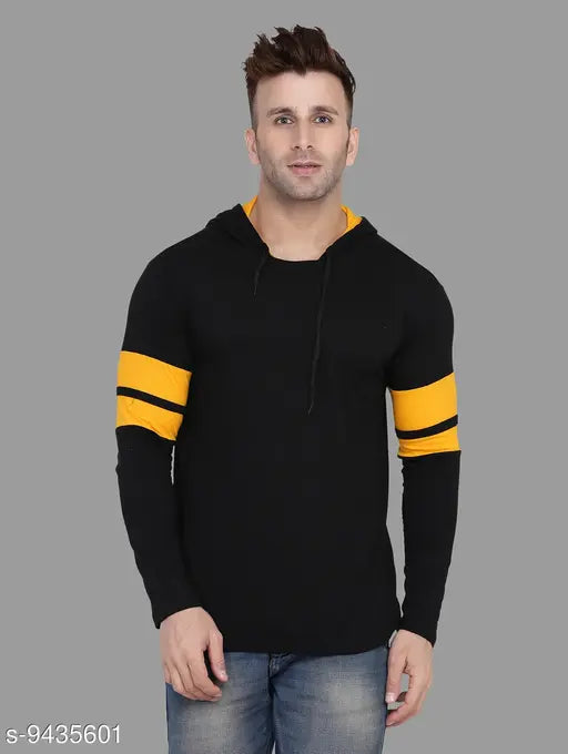 Black cotton blend hoodie with printed geum design, long sleeves, suitable for men's sizes S-XL, perfect casual wear from trusted Indian manufacturers