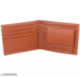 Brown faux leather wallet for men, 3 card slots, 1 coin pocket, 2 hidden compartments, 2 currency slots, durable and elegant design