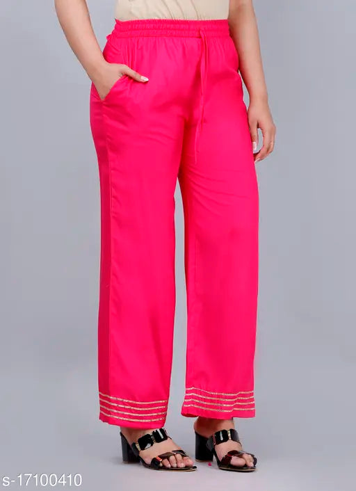 Rayon Gota Work Kurta Plazzo set, solid pattern, three-quarter sleeves, Indian women's fashion