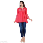 Multicolor dots printed satin top, trendy women's crepe blouse with short sleeves