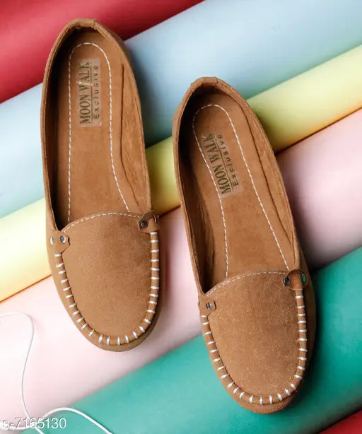 Tan velvet sole Moonwalk Bellies for women, casual bellies with TPR pattern, size IND-4 to IND-8