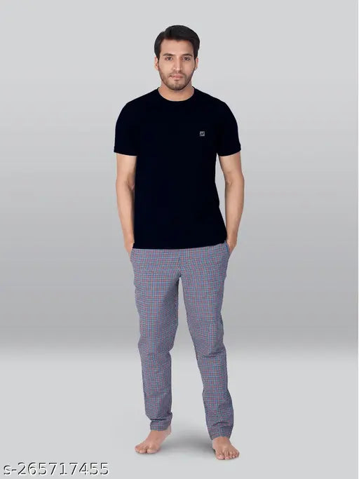 Navy blue solid round LUX men's cotton blend t-shirt, short sleeves, reinforcement on neck for enhanced style and durability