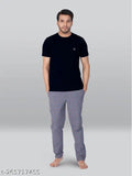 Navy blue solid round LUX men's cotton blend t-shirt, short sleeves, reinforcement on neck for enhanced style and durability