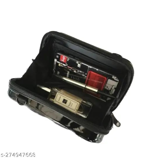 Black acrylic diamond-cut cross body bag, 3 compartments, solid pattern