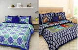 Jaipuri printed cotton double bedsheet with 4 pillow covers, 144 thread count, queen size from India