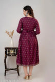 Women's Printed Rayon-Cotton Anarkali Kurta in Wine or Firozi - Three-Quarter Sleeves, Round Neck, Calf Length, Formal & Casual Wear