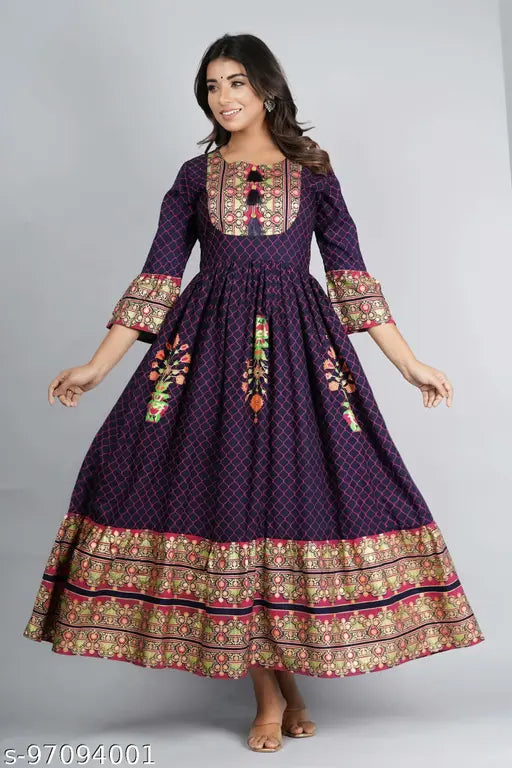 Blue rayon kurti with printed design, three-quarter sleeves for women's fashion, Maira Fashion India