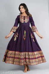 Blue rayon kurti with printed design, three-quarter sleeves for women's fashion, Maira Fashion India