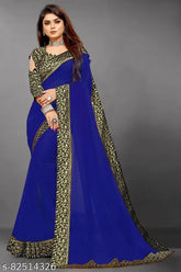 Self-designed dyed Georgette Art Silk Saree with separate jacquard running blouse, India