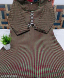 Green check woolen kurta for women & girls - three-quarter sleeve, Indian print design