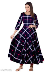 Rayon maxi gown with three-quarter sleeves, printed combo by THE FAM STUDIO. India-made women's formal wear for events, office, or parties
