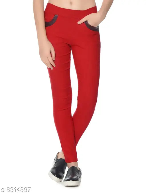 Cotton Lycra jeggings for women, solid color, comfortable fit, made in India (size 26: 26waist-40length)