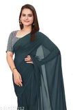 Soft georgette saree, premium quality Indian solid pattern saree with separate embellished net blouse