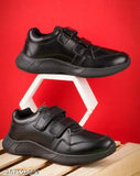 Kids synthetic leather school shoes for boys, black or white, buckle fastening, suitable for ages 2-12 years