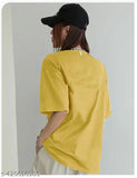 Yellow cotton oversized t-shirt with moon child print, biowash sinker, short sleeves