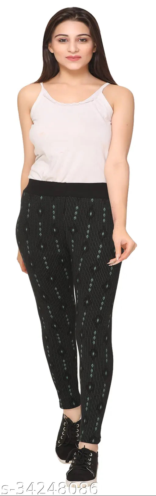 Printed cotton blend free size jeggings for women by SHAUN, India origin