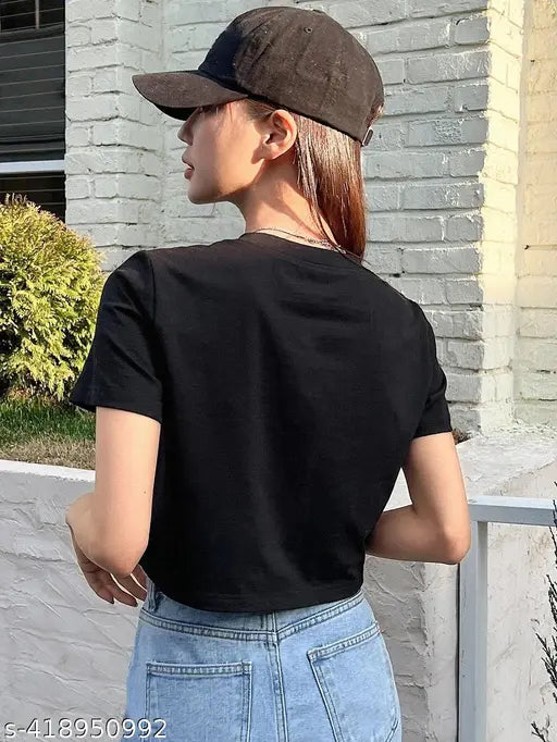 Women's solid cotton half sleeve crop top, short sleeves, XS to XXXXL sizes, India origin