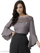 Charcoal grey viscose rayon solid top for women, three-quarter sleeves, XS to XXL sizes available