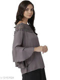 Charcoal grey viscose rayon solid top for women, three-quarter sleeves, XS - XXL sizes, India origin