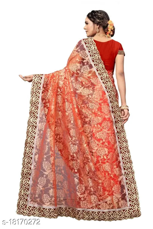 Embellished net saree with separate dupion silk blouse, free size, Indian-origin traditional fashion accessory