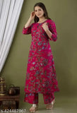 Viscose Rayon Rani pink kurta and palazzo set, beautiful embroidery on traditional Indian attire for women's ethnic wear