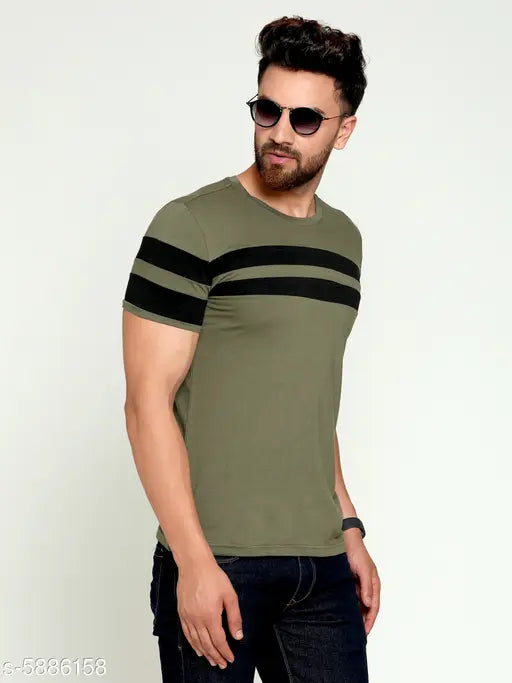 GESPO Men's printed round olive cotton t-shirt, short sleeves, S-XXXL sizes available
