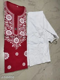 Cotton embroidered long kurti with palazzos, Indian traditional attire in cotton fabric, three-quarter sleeves