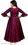 Silk maxi dress for girls party wear, solid pattern, shoulder straps, India origin