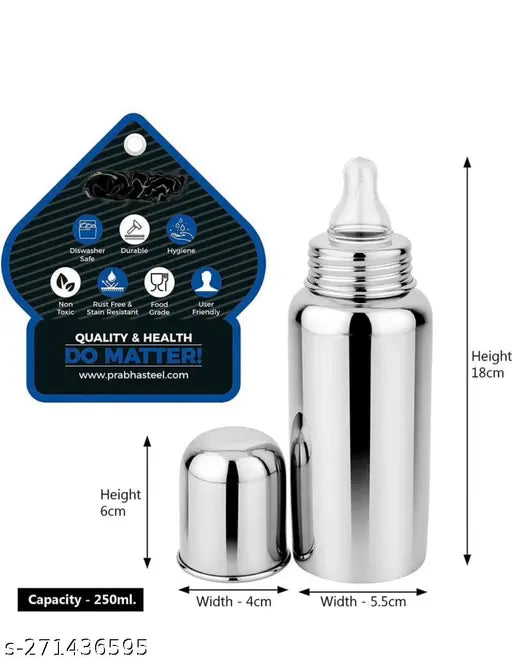 Stainless Steel Feeding Bottle 250ml - BPA Free, Leakproof, Easy Transition, Indian Made