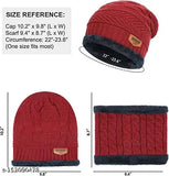 Maroon wool beanie cap & neck warmer set - snow proof, thick fleece-lined, woolen women's winter accessory