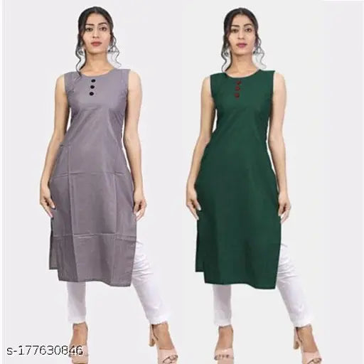 Colorblocked cotton sleeveless Aagyeyi women's kurtis, combo of M, L, XL & XXL sizes from India
