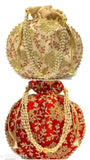 Multicolor fabric net women's combo potlis, stylish Indian handcrafted accessory set (2 pieces)