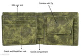 Leather Seetu Green Men's Wallet - Textured Design, 5 Compartments, Free Size (10cm x 12cm), Made in India
