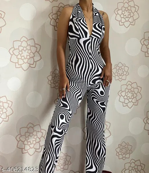 Animal print Lycra jumpsuit for women, sleeveless TANDUL design on neutral background