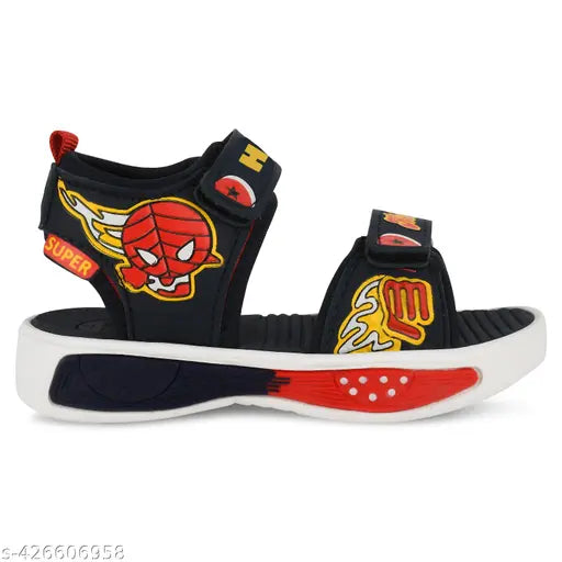 Black and Red stylish canvas kids sandals with skin-friendly sole. Printed net pattern design for ages 9 months to 12 years