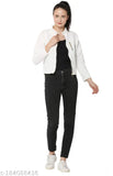 Stylish white polycotton women's jacket with long sleeves, solid colorblock design, perfect for casual wear